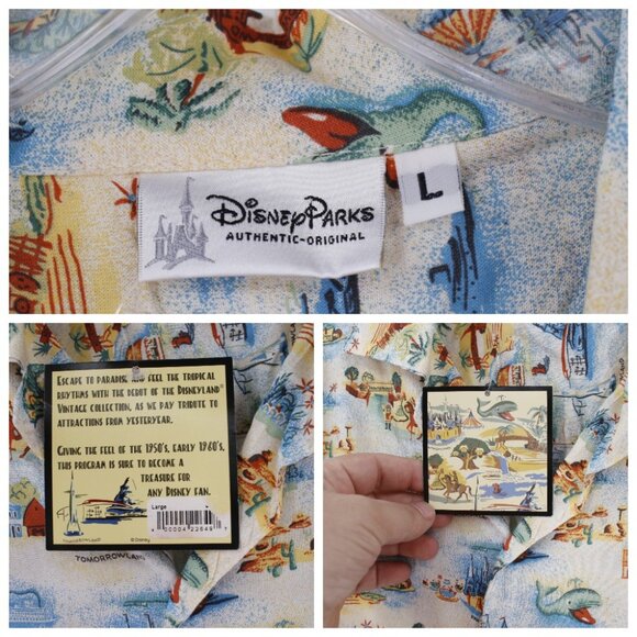 NWT Disney Shirt Mens Large Tomorrowland Frontierland Hawaiian Button Up MAP - Picture 15 of 16